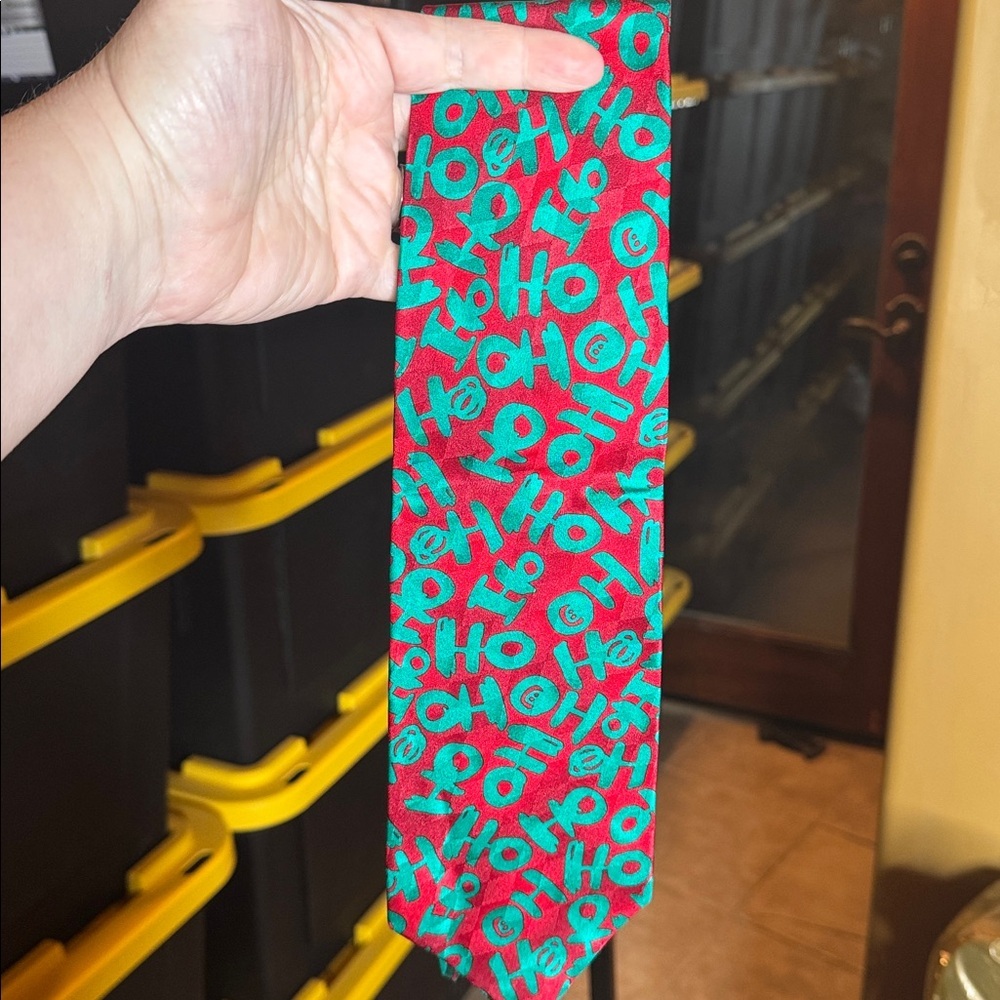NWT Hallmark Cool Yule HoHoHo 100% Silk Red and Green Graphic Tie